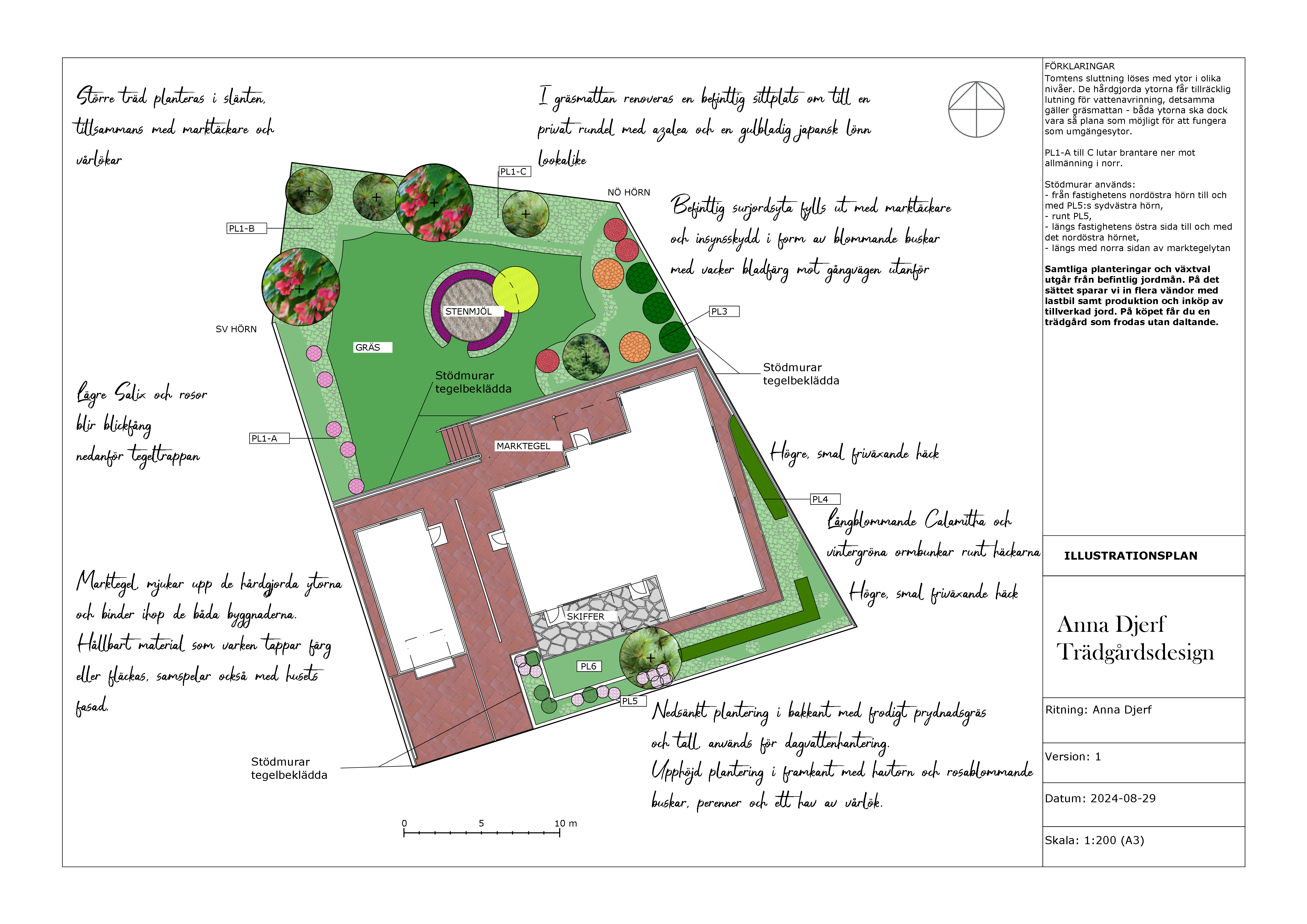 Illustrationsplan, trädgårdsdesign, trädgårdsdesigner